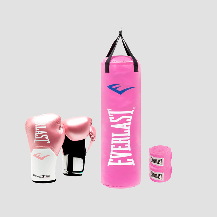 Kit de Boxeo Elite Pink Saco + Guante + Venda Everlast
