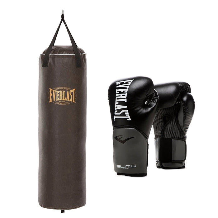 Kit de boxeo Everlast Saco Vintage 120cm + Guante de Boxeo Elite