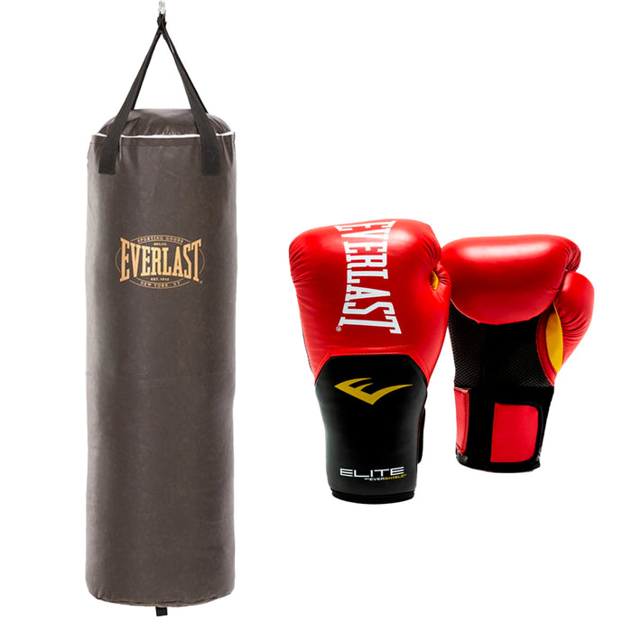 Kit de boxeo Everlast Saco Vintage 120cm + Guante de Boxeo Elite