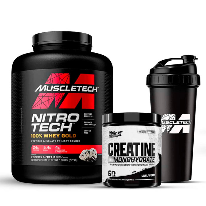 Pack Nitro Tech Muscletech + Creatina Nutrex + Shaker