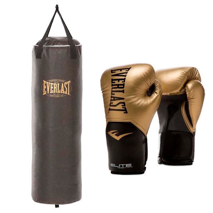 Kit de boxeo Everlast Saco Vintage 120cm + Guante de Boxeo Elite